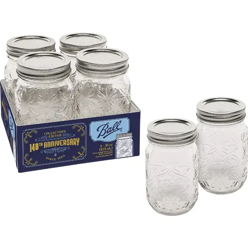 16 Oz. Regular Mouth 140th Anniversary Keepsake Mason Jars - pack of 4