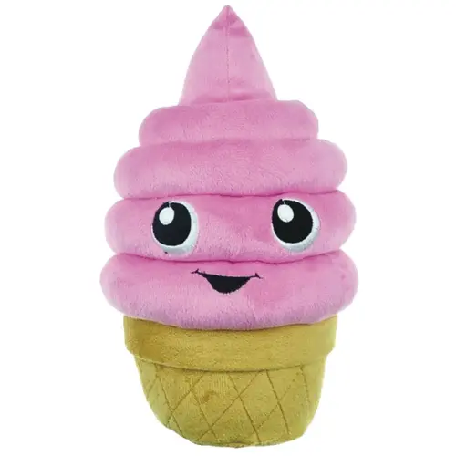 Chomper Food Junkeez Plush Ice Cream Cone Small Dog Toy Pink & Tan Chomper Food Junkeez Plush Ice Cream Cone Small Dog Toy Pink & Tan