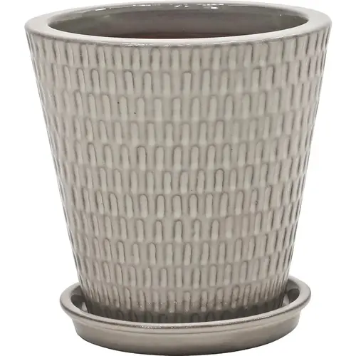 Bois 7.9 In. Dia. Gray Ceramic High Gloss Planter