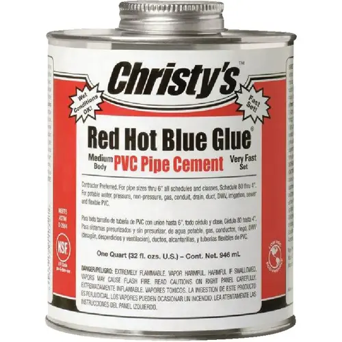 32 Oz. Low VOC Red Hot Blue Glue PVC Cement 32 Oz. Low VOC Red Hot Blue Glue PVC Cement
