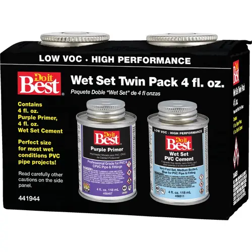 Wet Set Purple Primer and PVC Cement Kit, (2) 4 Oz. Cans Wet Set Purple Primer and PVC Cement Kit, (2) 4 Oz. Cans