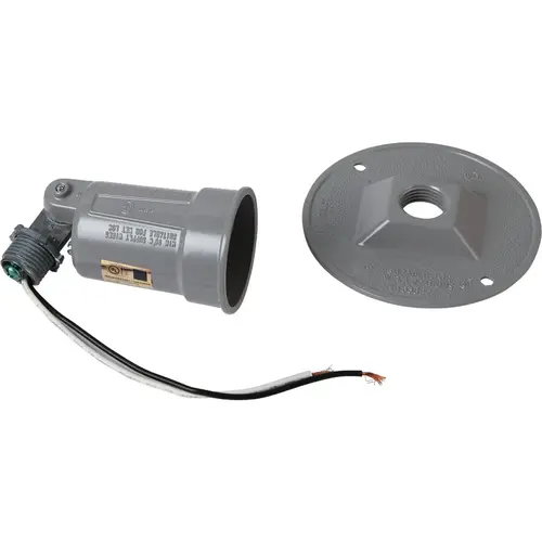 Gray 150W Die-Cast Metal Round Weatherproof Single Outdoor Lampholder with Cover Gray 150W Die-Cast Metal Round Weatherproof Single Outdoor Lampholder with Cover