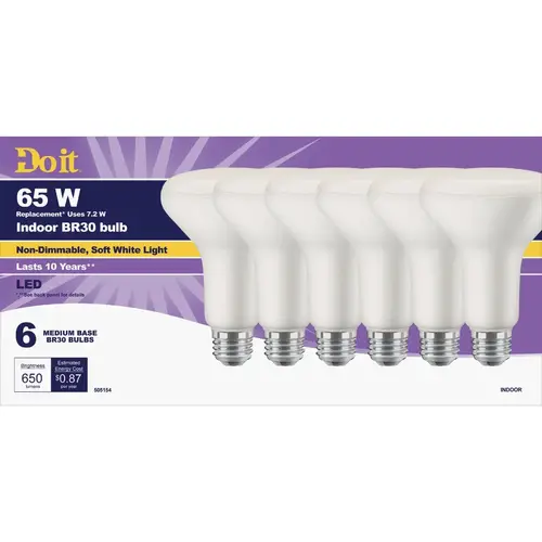 65W Equivalent Soft White BR30 Medium LED Floodlight Light Bulb, Title 20 - pack of 6 65W Equivalent Soft White BR30 Medium LED Floodlight Light Bulb, Title 20 - pack of 6