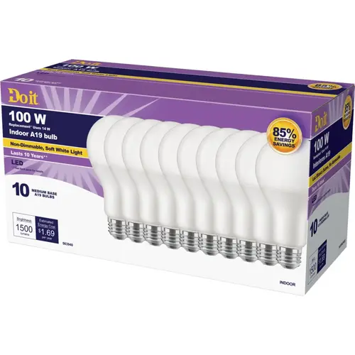 100W Equivalent Soft White A19 Medium LED Light Bulb - pack of 10 100W Equivalent Soft White A19 Medium LED Light Bulb - pack of 10
