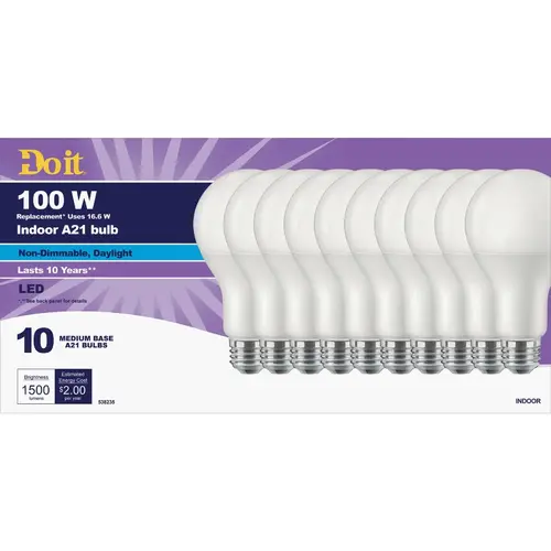 100W Equivalent Daylight A21 Medium LED Light Bulb, Title 20 - pack of 10 100W Equivalent Daylight A21 Medium LED Light Bulb, Title 20 - pack of 10
