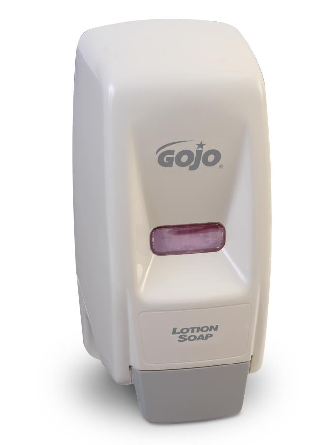 GOJO 9034-12 Gojo Soap Dispenser Liquid 800 mL 5.68X5X11.13 IN White Gray Push Style Surface Mount Bag-in-Box For Accent 800