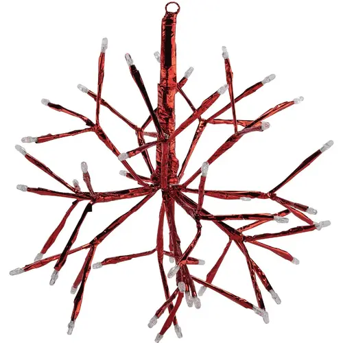10 In. LED 48-Bulb Red Hanging Twig Snowflake Ornament Light Decoration