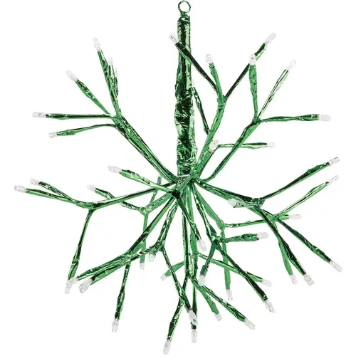 10 In. LED 48-Bulb Green Hanging Twig Snowflake Ornament Light Decoration