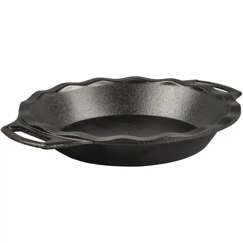 9 In. Seasoned Cast Iron Pie Pan with Dual Handles Black 9 In. Seasoned Cast Iron Pie Pan with Dual Handles Black