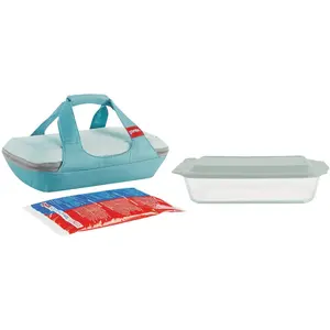 Pyrex 1138983 Deep Portable Baking Dish with Sage Plastic Cover (4-Piece)