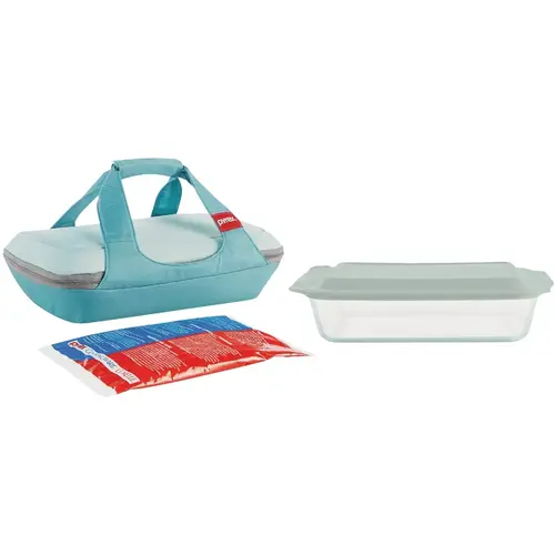 Deep Portable Baking Dish with Sage Plastic Cover (4-Piece)