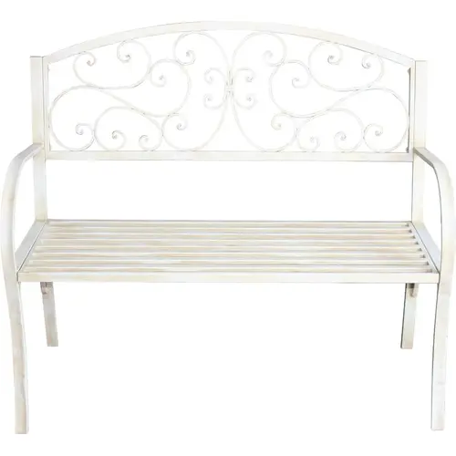 43 In. L. White Metal Classic Garden Bench 43 In. L. White Metal Classic Garden Bench