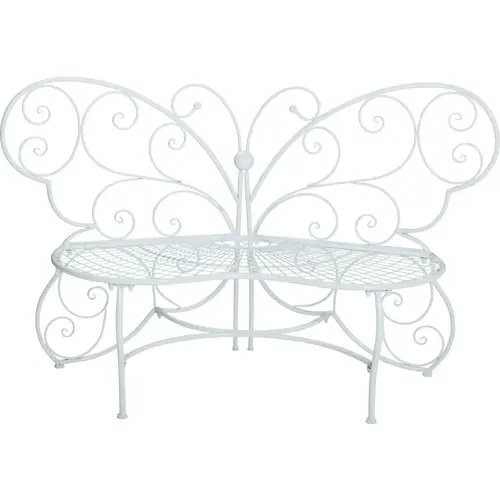 62 In. L. White Metal Butterfly Bench