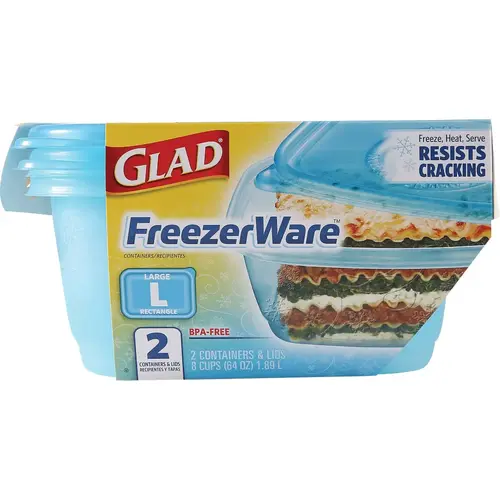 Freezerware 64 Oz. Blue Rectangle Container - pack of 2