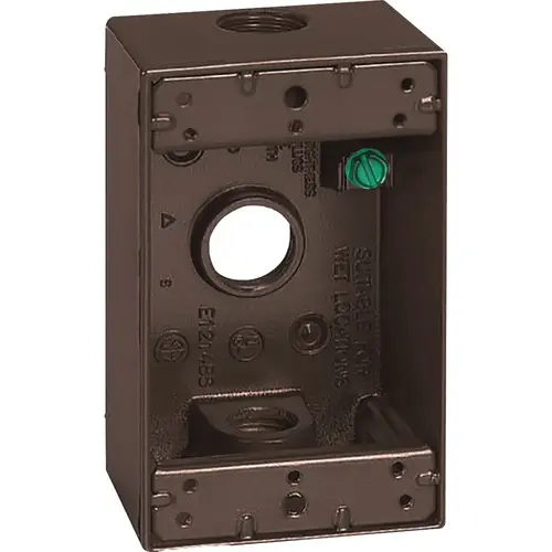 Single Gang 1/2 In. 3-Hole Bronze Weatherproof Junction Box