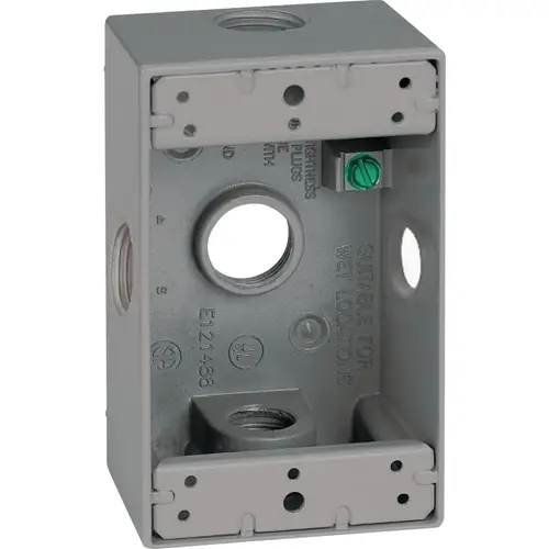 Single Gang 3/4 In. 5-Hole Side-Hole Gray Weatherproof Junction Box Single Gang 3/4 In. 5-Hole Side-Hole Gray Weatherproof Junction Box