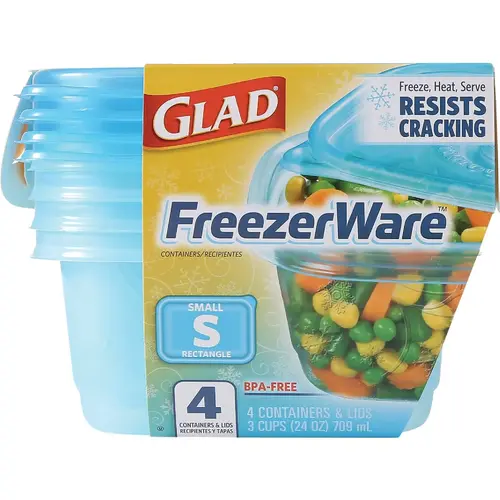 Freezerware 24 Oz. Blue Rectangle Container - pack of 4