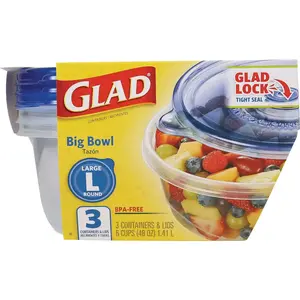 GLAD BBG10691 48 Oz. Clear Round Big Bowl Container - pack of 3