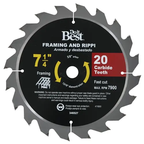 Best 7-1/4 In. 20-Tooth Framing & Ripping Circular Saw Blade Best 7-1/4 In. 20-Tooth Framing & Ripping Circular Saw Blade
