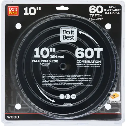 10 In. 60-Tooth Combination Circular Saw Blade 10 In. 60-Tooth Combination Circular Saw Blade