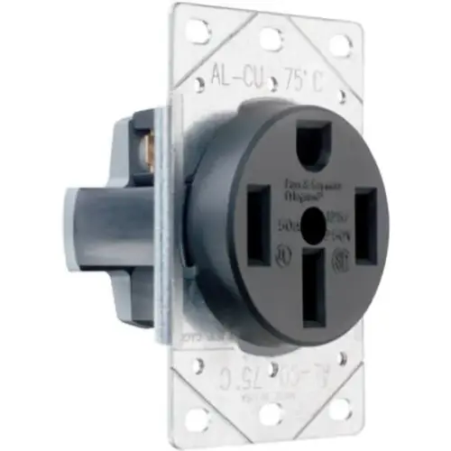 Power Outlet, 3 -Pole, 125/250 V, 50 A, NEMA: NEMA 14-50R, Black