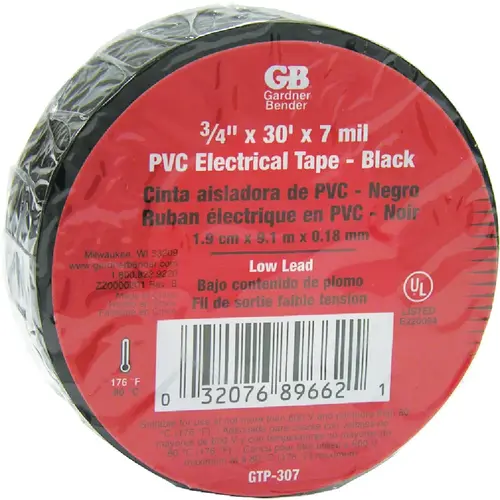 General Purpose 3/4 In. x 30 Ft. Electrical Tape Black - pack of 10 General Purpose 3/4 In. x 30 Ft. Electrical Tape Black - pack of 10