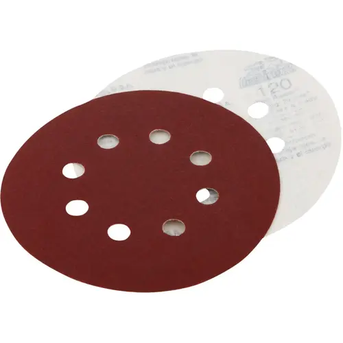 5 In. 220-Grit 8-Hole Pattern Vented Sanding Disc with Hook & Loop Backing - pack of 50