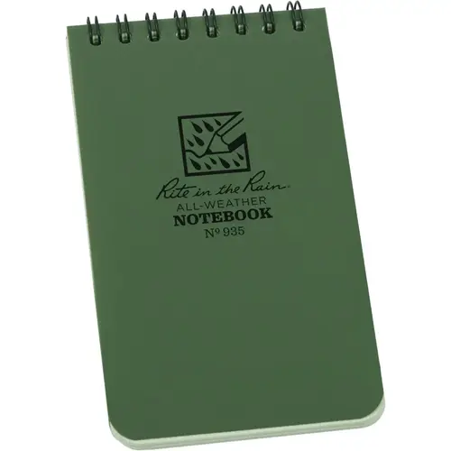 All-Weather 3 In. W x 5 In. H 50-Sheet Top-Spiral Bound Notebook, Green