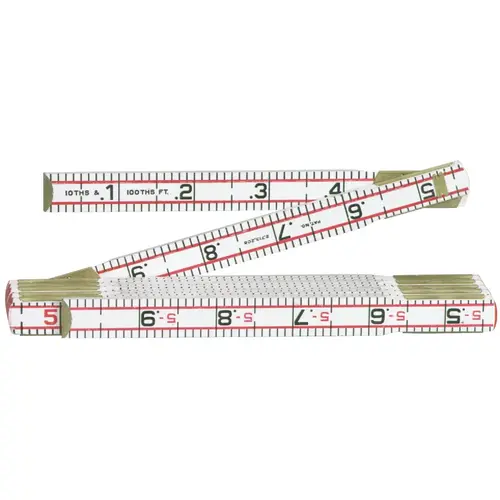 Red End 6 Ft. x 5/8 In. Wood Engineers Folding Rule, White Red End 6 Ft. x 5/8 In. Wood Engineers Folding Rule, White