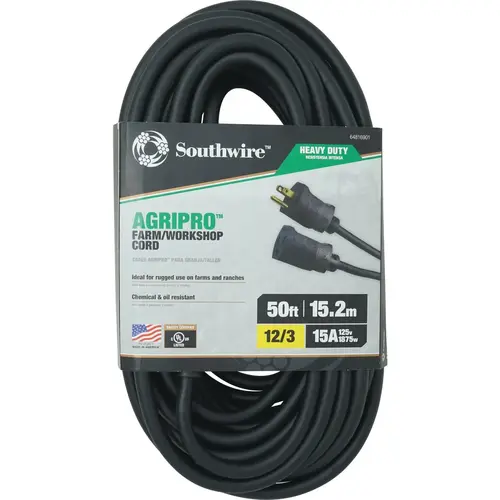AgriPro 50 Ft. 12/3 Heavy-Duty Farm Extension Cord Black AgriPro 50 Ft. 12/3 Heavy-Duty Farm Extension Cord Black