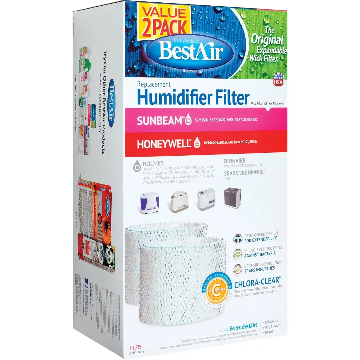 BestAir Best Air Replacement Floor Humidifier Wick Filter - pack of 2 H75-2PK-PDQ-2 BestAir Best Air Replacement Floor Humidifier Wick Filter - pack of 2 H75-2PK-PDQ-2