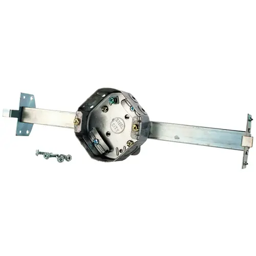 4 In. New Construction Octagon Ceiling Fan Box with Brace Metallic 4 In. New Construction Octagon Ceiling Fan Box with Brace Metallic