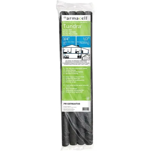 1/2 In. Wall Semi-Slit Polyethylene Pipe Insulation Wrap, 3/4 In. x 3 Ft. Charcoal - pack of 4
