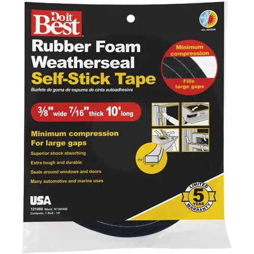10 Ft. Self-Stick Foam Rubber Weatherstrip Tape Black