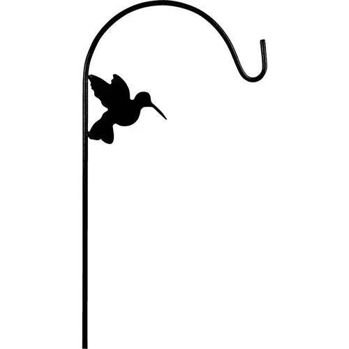 65 In. Black Steel Shepherd Hook with Hummingbird