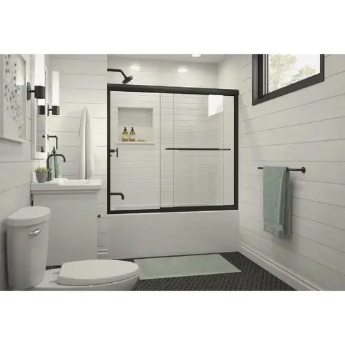 Finesse 59-5/8 In. W x 55-3/4 In. H Matte Black Frameless Clear Glass Sliding Tub Door