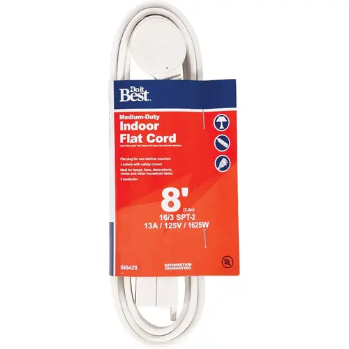 8 Ft. 16/3 Flat Plug White Extension Cord 8 Ft. 16/3 Flat Plug White Extension Cord