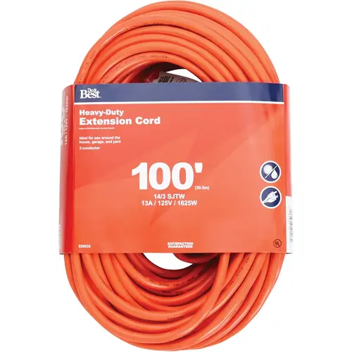 100 Ft. 14/3 Heavy-Duty Outdoor Extension Cord Orange 100 Ft. 14/3 Heavy-Duty Outdoor Extension Cord Orange