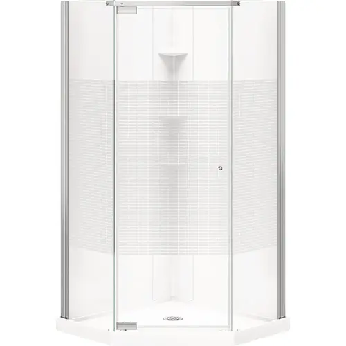 Begonia Carbon 36 In. L x 36 In. D x 72 In. H Polystyrene Center Drain Shower Kit in White with Carbon Glass in Chrome