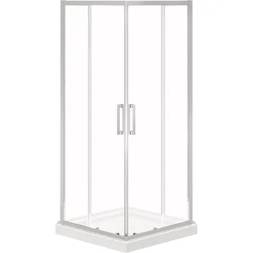 Scarlet 32 In. L x 32 In. D x 78-3/4 In. H Acrylic Center Drain Corner Shower Kit in White with Clear Glass in Chrome