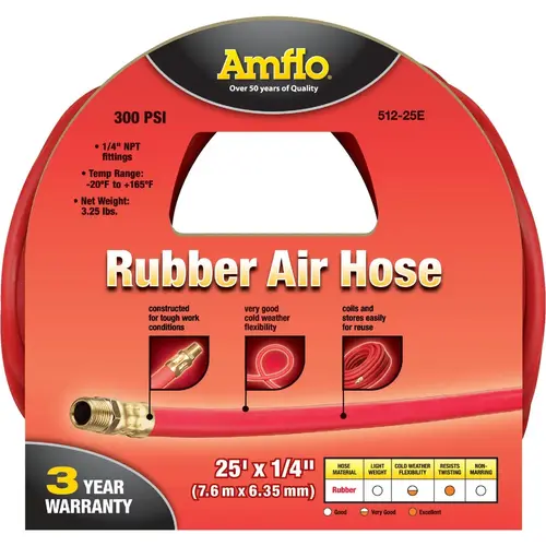 1/4 In. x 25 Ft. Rubber Air Hose Red
