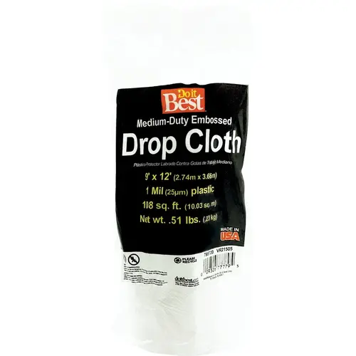 Embossed Plastic 9 Ft. x 12 Ft. 1 mil Drop Cloth Clear Embossed Plastic 9 Ft. x 12 Ft. 1 mil Drop Cloth Clear