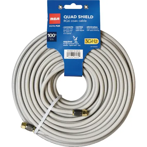 100 Ft. White RG6U Quad Shield Coaxial Cable 100 Ft. White RG6U Quad Shield Coaxial Cable