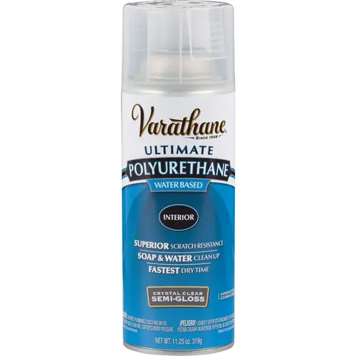 Semi-Gloss Clear Interior Water-Based Spray Polyurethane, 11.25 Oz. Semi-Gloss Clear Interior Water-Based Spray Polyurethane, 11.25 Oz.