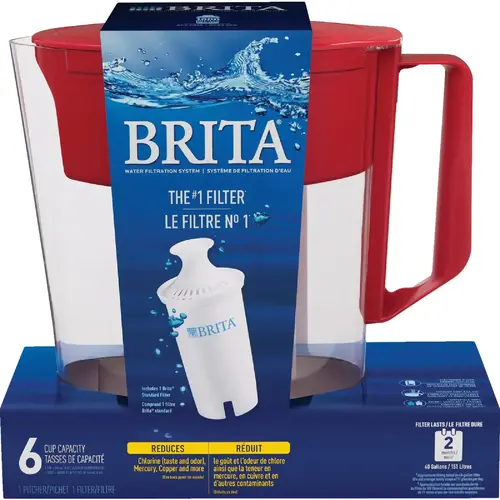 6-Cup Red Water Filter Pitcher