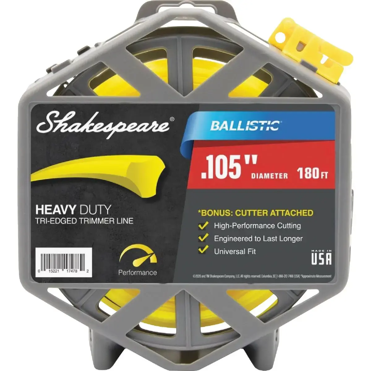 Shakespeare Ballistic 0.105 In. x 180 Ft. Tri-Edged Trimmer Line With Cutter Yellow 17478