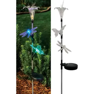 Solaris SOT858 Acrylic Flower/Insect Trio 33 In. H. Solar Stake Light Lawn Ornament Clear