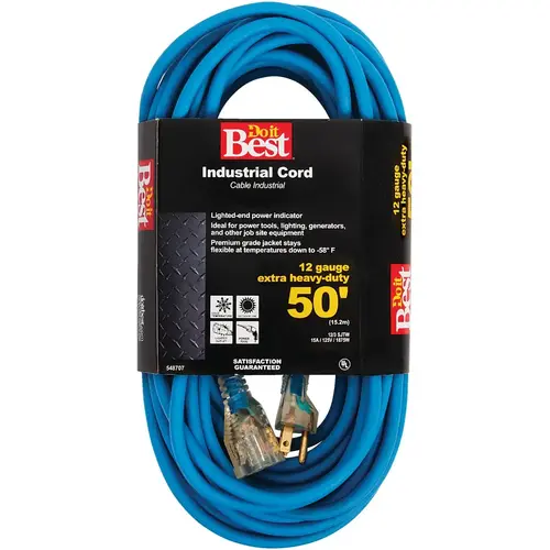 50 Ft. 12/3 Industrial Outdoor Extension Cord Blue 50 Ft. 12/3 Industrial Outdoor Extension Cord Blue