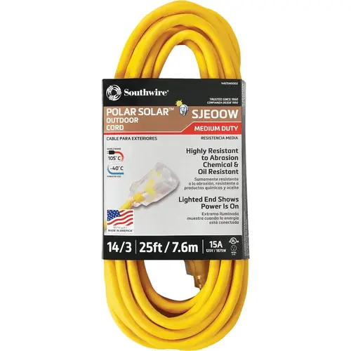 25 Ft. 14/3 Cold Weather Extension Cord Yellow 25 Ft. 14/3 Cold Weather Extension Cord Yellow