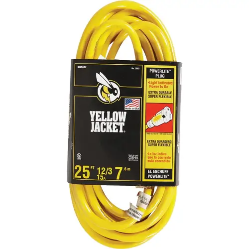 25 Ft. 12/3 Heavy-Duty Extension Cord w/Lighted End Yellow 25 Ft. 12/3 Heavy-Duty Extension Cord w/Lighted End Yellow